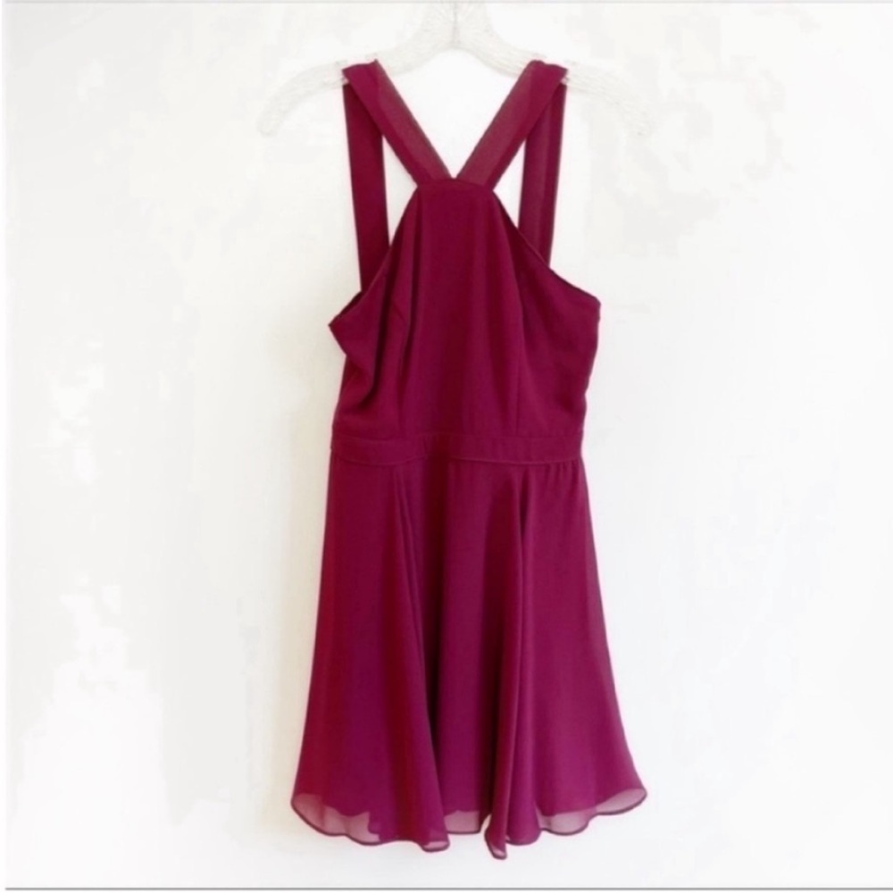 Lulu's Forevermore burgundy skater dress mini halter semi sheer lined - Picture 2 of 9